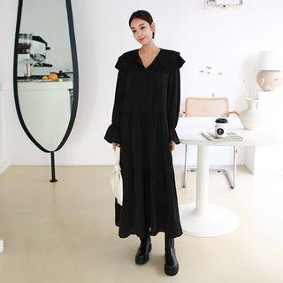 Layered Sailor-collar Beribboned Maxi Tiered Dress