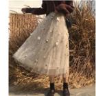 Midi Mesh Floral Skirt Almond - One Size