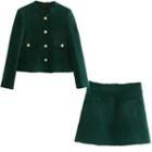 Plain Tweed Jacket / Slim-fit Tweed Skirt