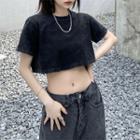 Short-sleeve Plain Washed Crop T-shirt