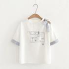 Short-sleeve Dog Print Cut-out T-shirt White - One Size
