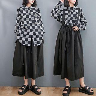 Plaid Shirt / Midi A-line Overall Dress