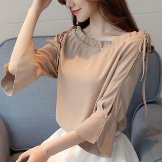 Bow Accent 3/4-sleeve Chiffon Top (various Designs)