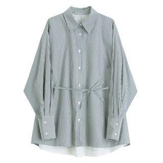 Striped Tie-waist Long-sleeve Shirt Green - One Size