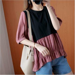 Short-sleeve Color-block Loose-fit Top
