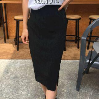 Band-waist Ribbed Chiffon Skirt