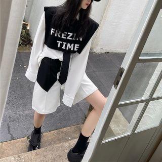 Set: Lettering Shawl + Tie + Shirt Set Of 3 - Lettering Shawl & Tie & Shirt - Black & White - M