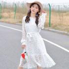Tie Waist Lace Long-sleeve Dress