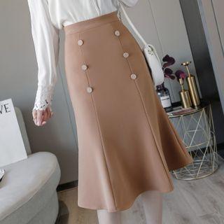 High-waist Plain Buttoned Mermaid Skirt