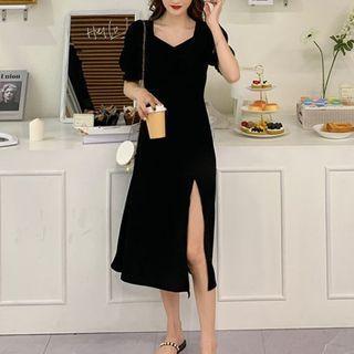 Short-sleeve Plain Slit A-line Dress (various Designs)