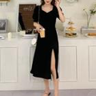 Short-sleeve Plain Slit A-line Dress (various Designs)