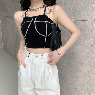 Sleeveless Two-tone Top / Wide-leg Jeans