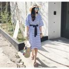 V-neck Striped T-shirt Dress With Sash
