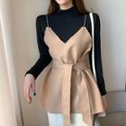 Long-sleeve Mock-turtleneck T-shirt / Spaghetti-strap Top