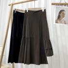Faux Leather Asymmetrical Midi A-line Skirt