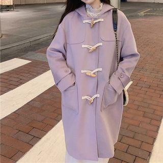 Long Sleeve Plain Hooded Long Duffle Coat
