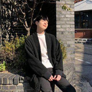 Drop-shoulder Sherpa-fleece Cardigan