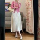 Set: Patterned Cardigan + Pleated Midi A-line Skirt