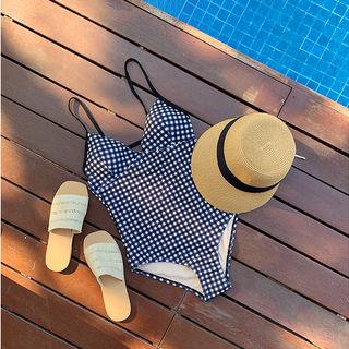 Strap-shoulder Gingham Swimsuit
