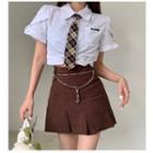 Short-sleeve Shirt / Tie / Plain Mini Skirt / Belt / Set