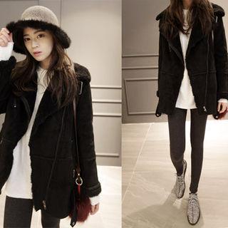 Belted Funnel-neck Faux-shearling Jacket
