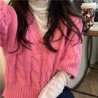 Long-sleeve Mesh Top / Short-sleeve Cable Knit Sweater