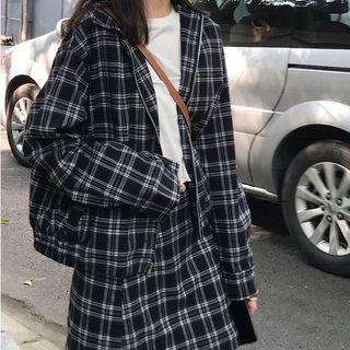 Plaid Zip Jacket / Mini Plaid A-line Skirt