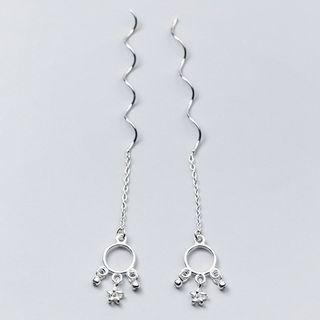 Rhinestone Spiral Threader Earring 1 Pair - S925 Sterling Silver Earring - One Size
