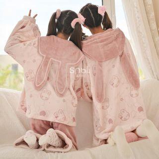 Long-sleeve Rabbit Print Fluffy Top / Pants / Robe / Set
