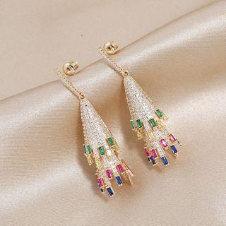 Rhinestone Tassel Dangle Earring 1 Pair - Multicolor Rhinestone - Gold - One Size