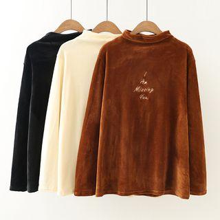 Mock Neck Lettering Long-sleeve Top