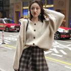 Contrast-button Cardigan Sweater - One Size
