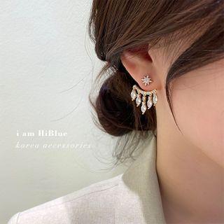 Rhinestone Fringe Ear Stud 1 Pair - 925 Silver Needle - Gold - One Size