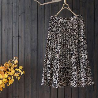 Leopard Print Midi A-line Pleated Skirt Leopard - One Size