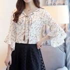 Bell 3/4-sleeve Floral Print Chiffon Top