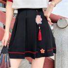Flower Print Pleated Mini A-line Skirt