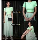 Short-sleeve Crop Top / Maxi A-line Skirt