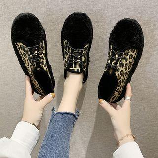 Leopard Print Furry Lace-up Shoes