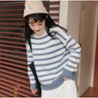 Mock Turtleneck Striped Sweater Stripes - Blue & White - One Size