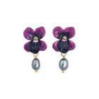 Fashion And Elegant Plated Gold Enamel Purple Flower Earrings With Imitation Pearls Golden - One Size