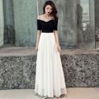 Short-sleeve Off-shoulder Sequin A-line Evening Gown