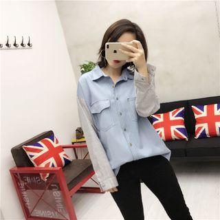 Pinstripe Panel Denim Blouse