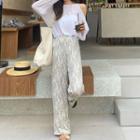 Long-sleeve Cold Shoulder T-shirt / Printed Straight-fit Pants