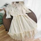 V-neck Bell-sleeve A-line Mesh Dress