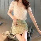 Short-sleeve Top / Sleeveless Top / Plaid Mini Skirt / Set