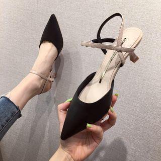 Pointy-toe Ankle Strap Kitten Heel Pumps