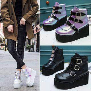 Platform Heart Buckle Short Boots