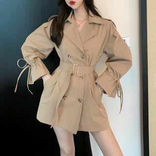 Lapel Double-breasted Drawstring Strap Dress
