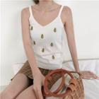 Spaghetti Strap Fruit Embroidery Knit Top