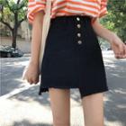 Asymmetric Hem Denim Buttoned A-line Skirt